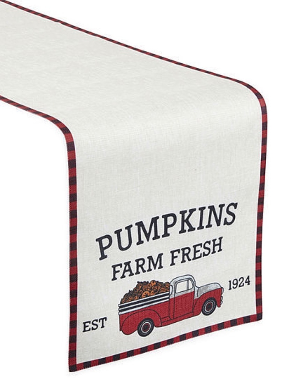 Orange Pumpkin Red Truck Farm Fresh Table Runner Fall Holiday 72 x 14" Check NEW